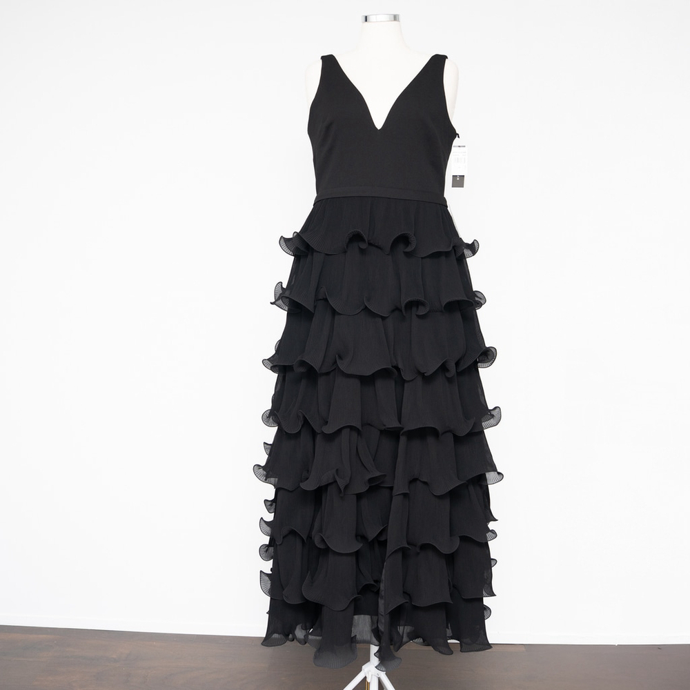Betsy and Adam Women's V Neck Tiered Long Gown - Picture 2 of 13